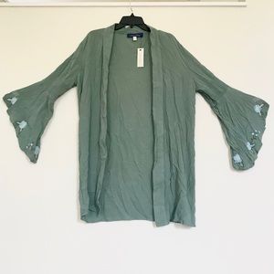 Forrest Green Kimono w/ Bell Sleeve & Floral Det